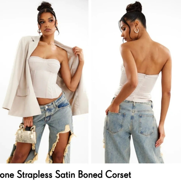 Stone Woven Ruched Bust Corset Top Neutral summer Pinup Sexy Party New - Picture 1 of 6